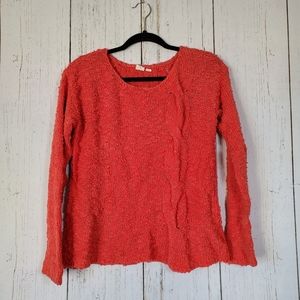 Anthro Yellow Bird Orange Skewed Cables Sweater